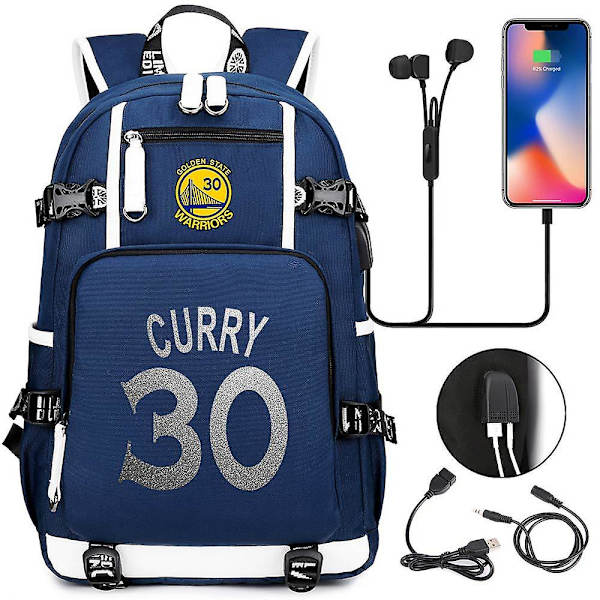 Golden State Warriors Stephen Curry nr 30 USB Skolväska C2 Grå