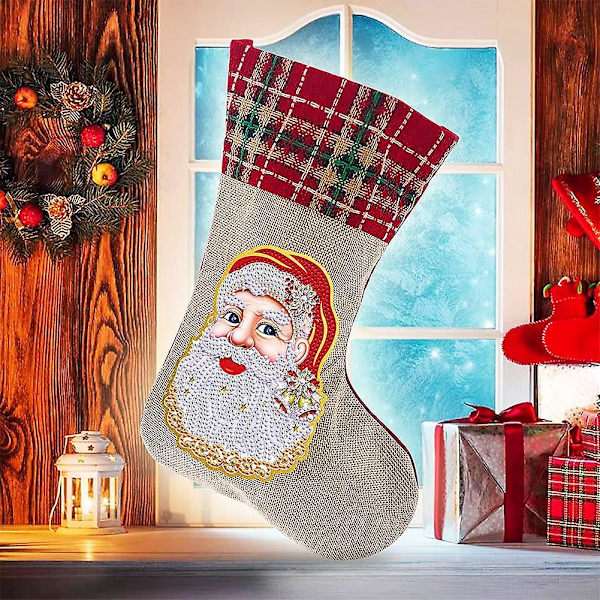 Julklappstrumpor, Diy Diamond Painting Julstrumpa, Diamant Juldekorationstrumpor Målning, Godis Leksaker Presentpåse, Festivalprydnader (tomte