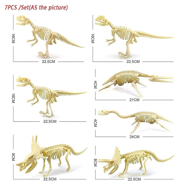 7 stk. simuleret dinosaur skelet figur legetøj model til børn gaver