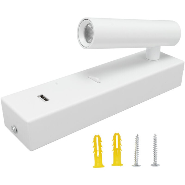 Väggmonterad läslampa justerbar vinkel minimalistisk LED-vägglampa med strömbrytare USB-utgång 100-240V vitt ljus