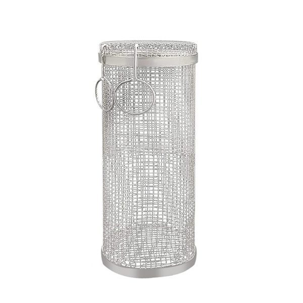 Rullande grillkorg, Cylindrisk grillkorg i rostfritt stål 30x9x9cm