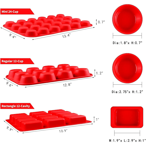 Silikon muffinsform - Silikonformer inkludert mini 24 kopper, vanlig 12 kopper