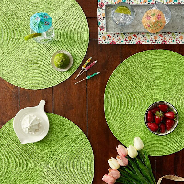 Sats med 4 st placemats PP bordsnät runt tvättbar värmebeständig halkfri 38cm grön