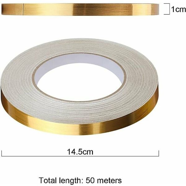 Dekorativ kakel självhäftande tejp vattentät maskeringstejp för golv vägg tak dörr fönster heminredning (2×(1cm×50m), guld)