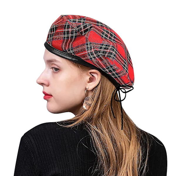 Dame PU Læder Vintage Baret (Rød)