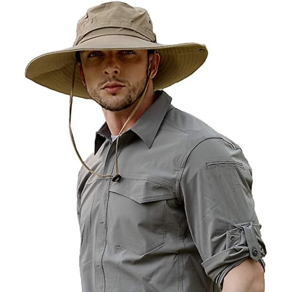 Men Wide Brim Boonie Hat Waterproof Bucket Sun Hat Outdoor Sun Protection Fishmen Cap(khaki)