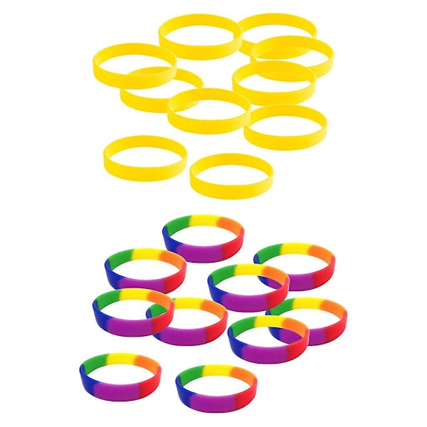 20 stycken/förpackning tomma silikonmodegummiarmband gula regnbåge