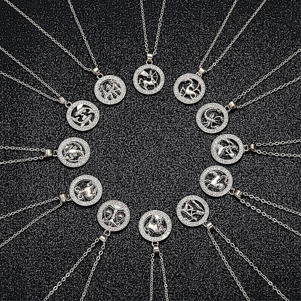 Zodiac Halsband 12 Stjärntecken Hänge 3d Halsband Vänskap Smycken Present Flickor Kvinnor