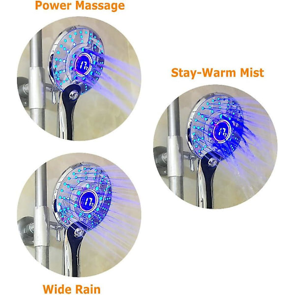 LED-dusjhode, 3 farger håndholdt LED-dusjhode, temperaturkontroll, 3