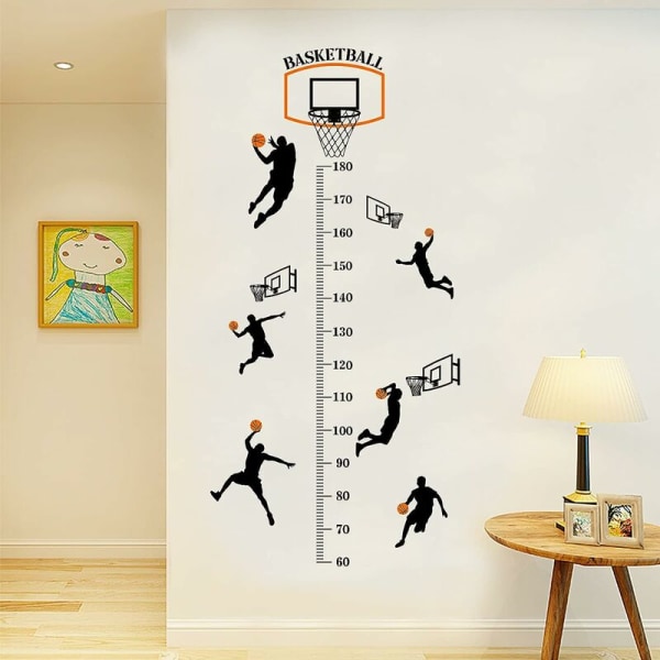 longziming Väggklistermärke för tillväxtdiagram för storlek Basketbollsskott Självhäftande storleksklistermärken för sovrum (90 x 30)