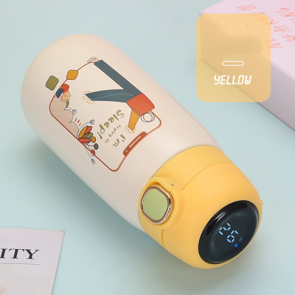 Temperaturdisplay Bärbar Rostfritt Stål Isolerad Vattenkopp Gul 420ml