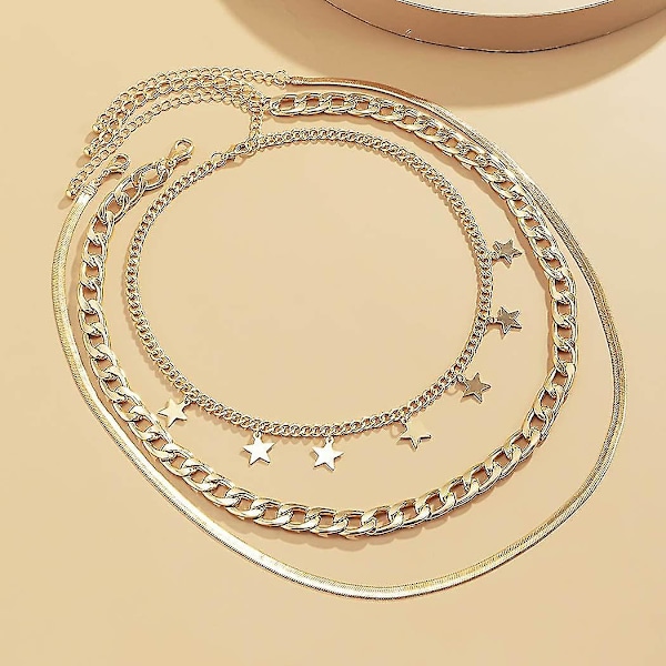 Punk lagdelt halskæde guld stjerne slange knoglekæde multi-lag choker halskæde lagdelt papirclips halskæde kæde smykker til kvinder piger