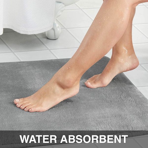 Memory Foam Bademåtte Skridsikker Vandoabsorberende Ultra Komfortabel Fløjls Badeværelse Tæppe (17\" X 24\", Grå) (17\" * 24\", Grå)
