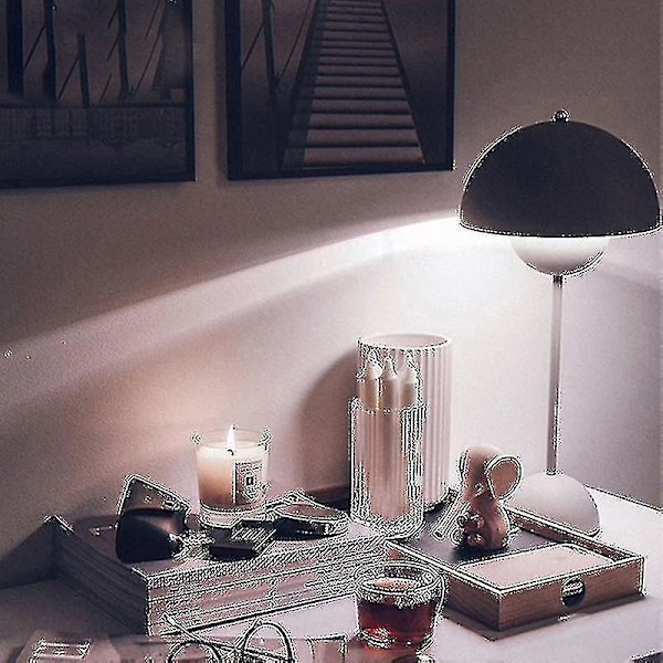 Ny nordisk oppladbar blomst bordlampe nattbord skrivebordslampe sopp soverom borddekorasjon nattlys K`（Svart）