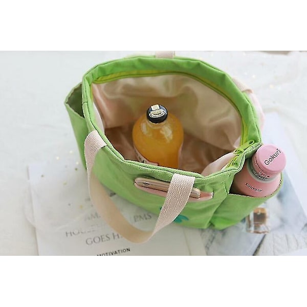 Sød tegneserie frokostkasse taske frokost håndtaske tote taske kvinde lærred håndtaske børn isoleret termisk køler Bento frokostpose(grøn)