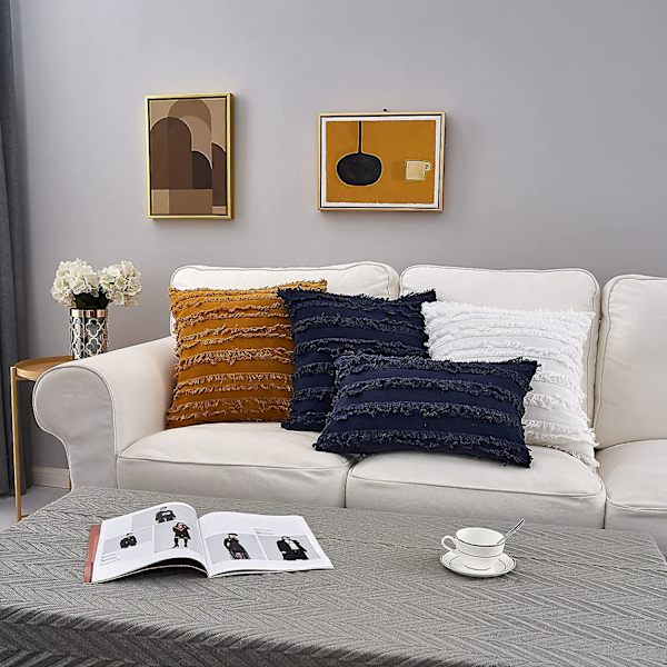Marineblå putetrekk, sett med 2, marineblå 16 x 16 dekorative rutete putetrekk for 16 tommers sofa, sofa, sengputer