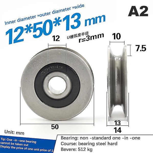 12*50*13mm Spårhjul Metall U-spår Ståltrådslyfthjul Lager（U）