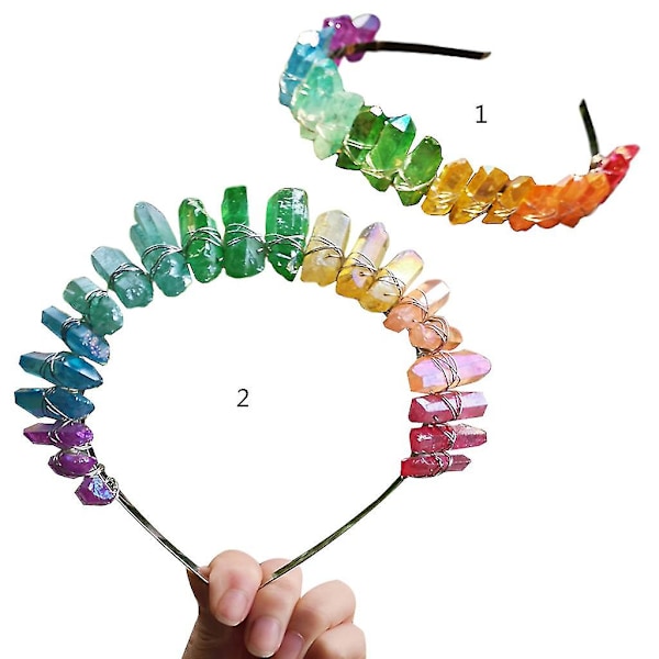 Vesteuropæisk prinsesse retro tiara krone håndlavet til rå krystal regnbue gradient H hoop bryllup brude pandebånd