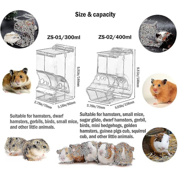 Hamster Foderautomat til Små Dyr Automatisk Dispenser til Kæledyrspellets Foderopbevaringsbeholder