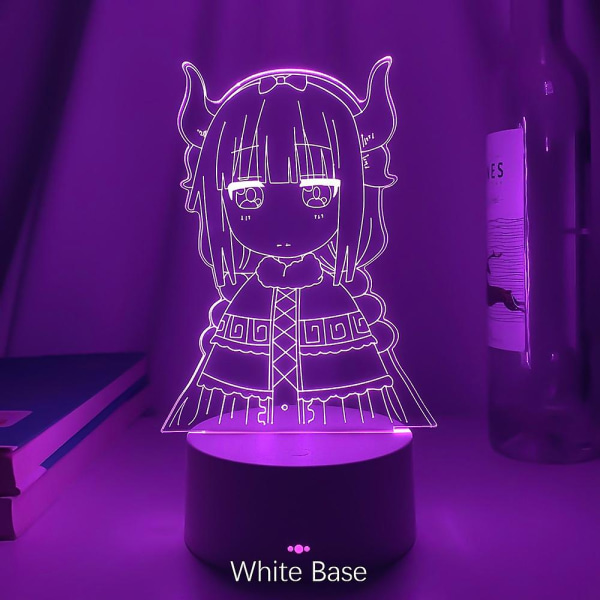 Led Nattljus Miss Kobayashi's Dragon Maid 3d-lampa Anime För Rumsinredning Nattlampa Barn Barn Födelsedagspresent Kanna Kamui LightWhite Base