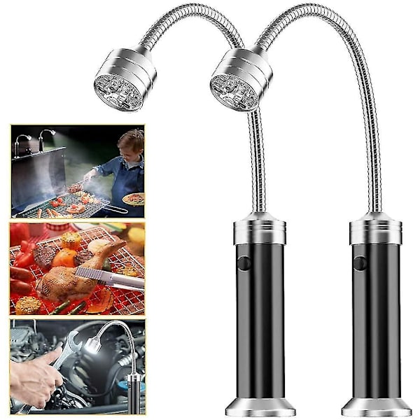 2 stk magnetisk justerbar grilllampe for utendørs grilltilbehør