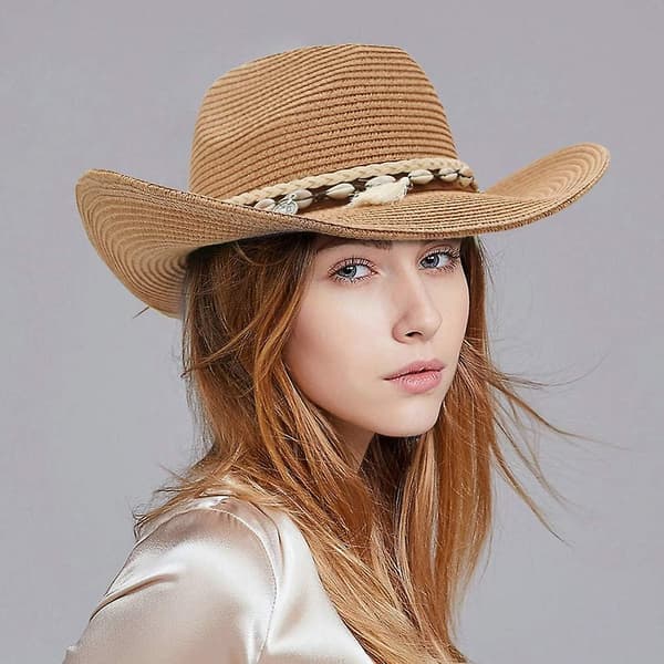 Kvinnors Halm Cowboyhatt Visor Strandhatt