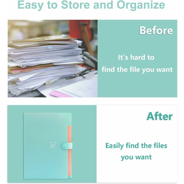 Candyfärgad söt expanderande mapp, 5 flikig fickmapp organiser, alfabet bärbar mapp skola (Teal)