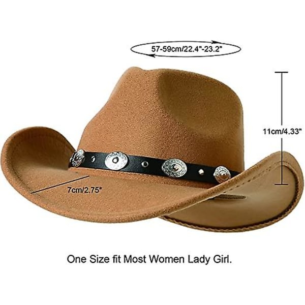Kvinner Menn Filt Wide Rim Western Cowboy Hats Beltespenne Panama Hat