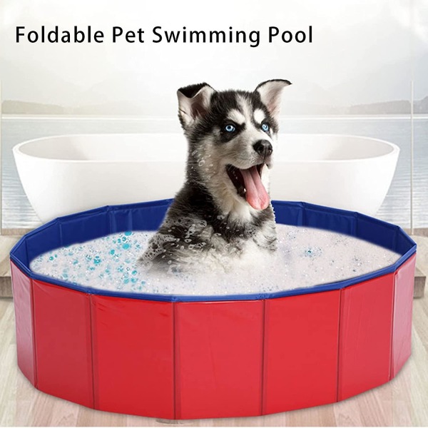 Hopfällbar pool för hundar och katter, miljövänlig pvc, halkskydd, med avloppsventil, för hundar och katter, 50 X 8 Cm