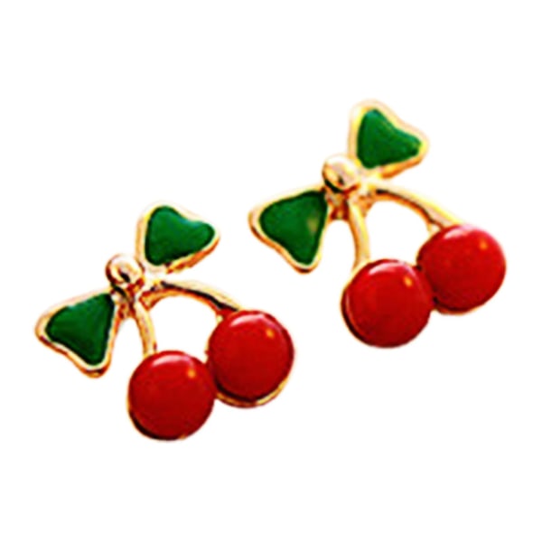 2 stk. ørestikker Farverig dekorativ gylden farve kirsebær ørestikker til omklædningsrum（rød）