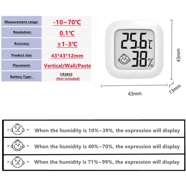 Mini digital LCD inomhus termometer rumstemperatur hygrometer mätinstrument sensor fuktighetsmätare inomhus termometer temperatur