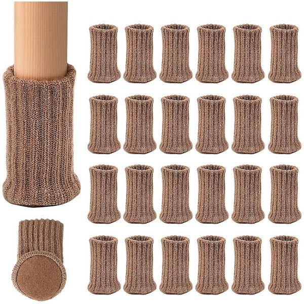 Stickade bordsstolsbenstrumpor Elastiska stolsmöbelstrumpor set Trägolvskydd för möbelben, Ljusbrun, 24-pack