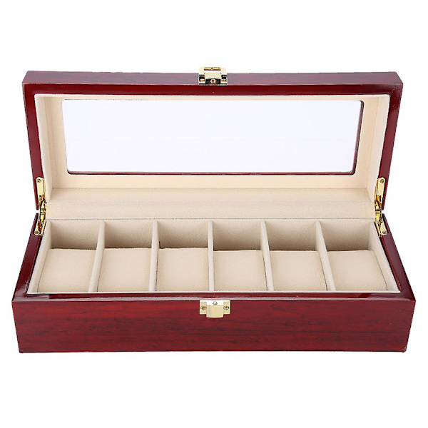 6 Fack Trä Klockförvaring Väska Display Box Hållare Organizer