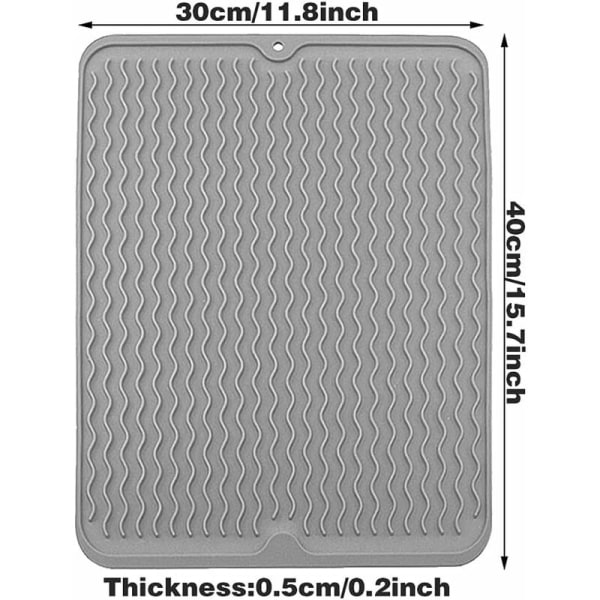 Silikon Diskavloppningsmatta för Diskställ & Ställ - Värmebeständig Grytunderlägg - Diskavloppningsmatta - Köksunderlägg (Grå)