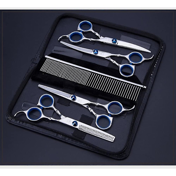 Hundkopp päls sax för hund katt 5-i-1 skarp böjd sax set hund grooming set för ansikte, kropp, e