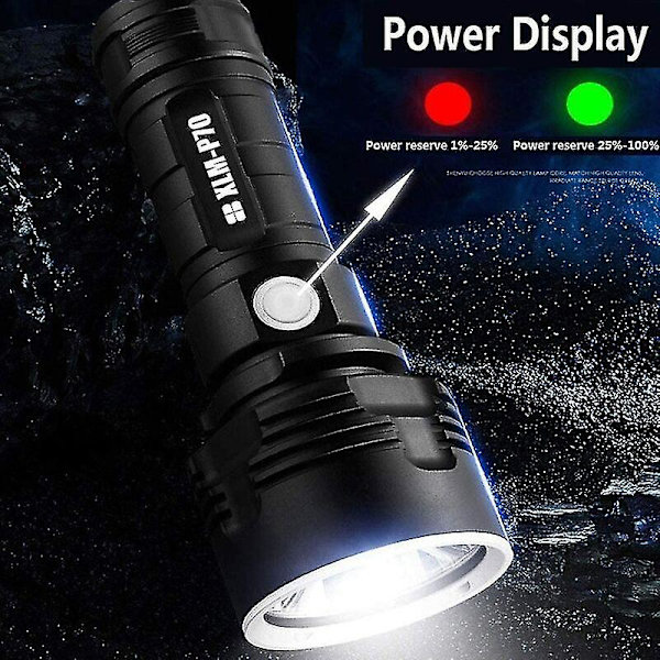 P70 ficklampa, 30000-100000 lumen hög effekt LED ultra ljusstark vattentät ficklampa, mest kraftfulla Xlm-p70 50w 3-läges ficklampa (enkel batteri, 50w-p70