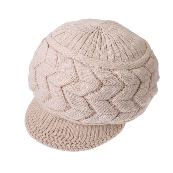Dam vintermössa med visir, dam keps, basker, mössa, varm stickad mössa, vinter (beige)