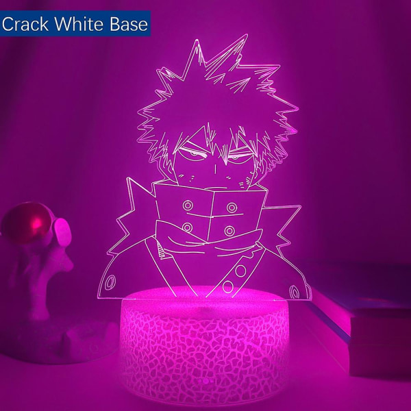 Nytt 3d led nattljus Anime My Hero Academia För sovrumsinredning Födelsedagspresent Manga Gadget My Hero Academia Katsuki Bakugo LampCrack White Base