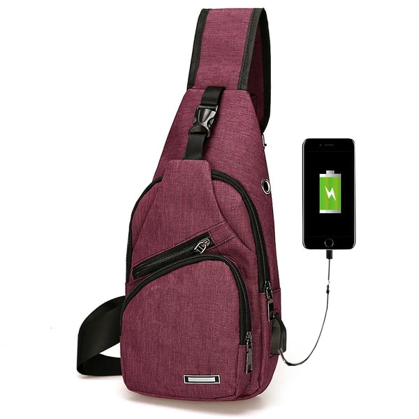 Ryggsäck med USB laddningsport, bröstväska Crossbody Daypack-axel