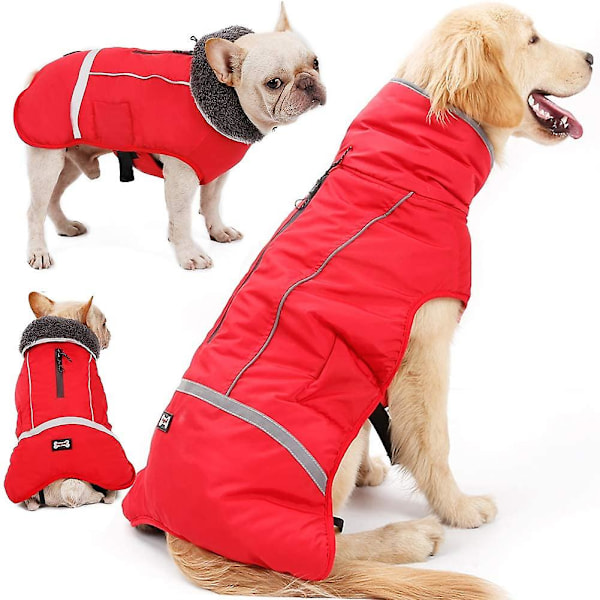 Varm Hundejakke Reflekterende Hunde Vinterjakke Vandtæt Vindtæt Hunde Turtleneck Tøj til Koldt Vejr Tyk Fleece Foring Kæledyrstøj