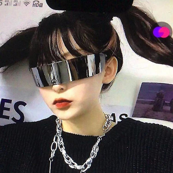 80'er Futuristiske Cyclops Cyberpunk Visor Solbriller med Gennemskinnelige Spejlede Linser