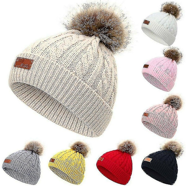 Poikien ja tyttöjen pom pom -hattu, lämmin vauvan ja taaperon lasten hattu, irrotettavat pom pomit, neulottu