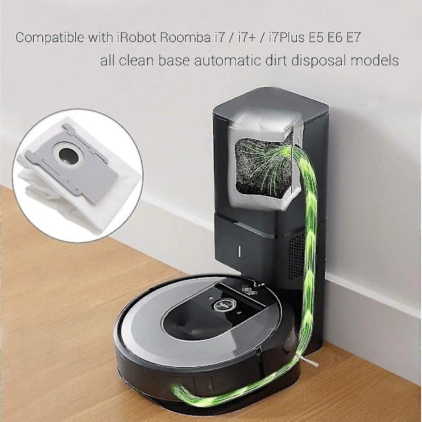 8-pak selvstendig støvpose, selvrensende grunnleggende robotstøvsuger-erstatningsposer for iRobot Roomba i7/E5/