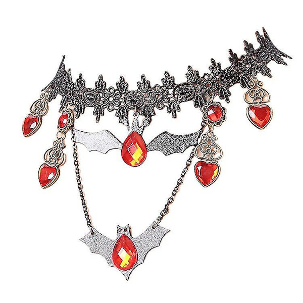 Halloween-korut, kaulakorut, mustat lepakkokaulakorut, sydänkruunut, naisten kaulakorut