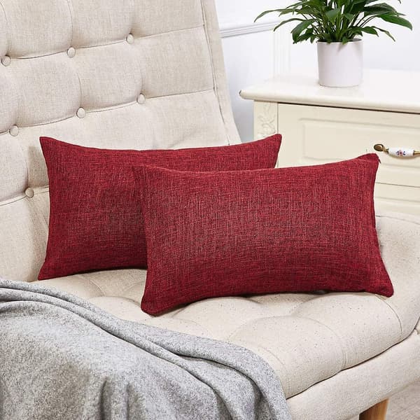 Set med 2 høstlige putetrekk i rustikt lin til dekorative pynteputer på 12x20 tommer for sofa- og sofadekorasjon