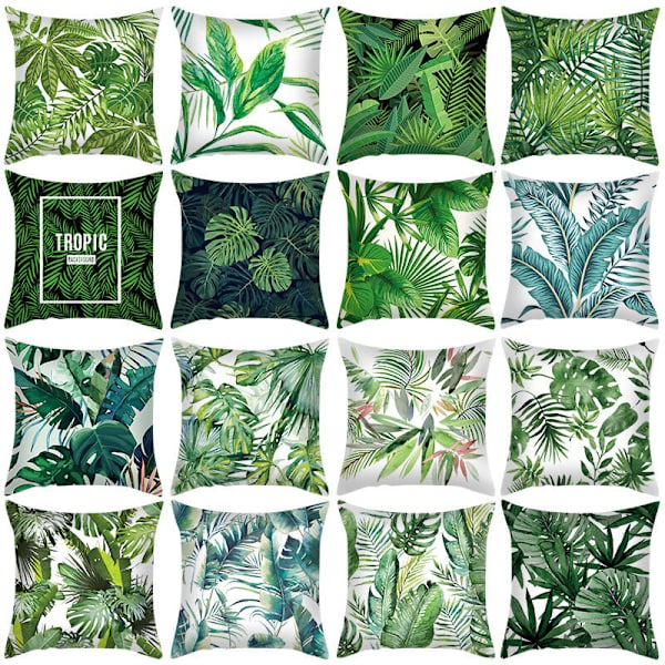 Kuddfodral 45x45 Gröna Blad Kuddfodral Linneset om 2 Växt Kuddfodral Modern Kuddfodral för Vardagsrum Trädgård B2