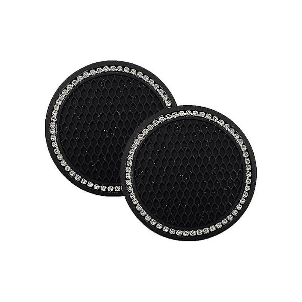 Bilkopholder Dekorativ Kopholder Skridsikker Gm Interiør Tilbehør Silikone Rhinestone Pad Til Mænd Og Kvinder (2 Stykker, Sort)