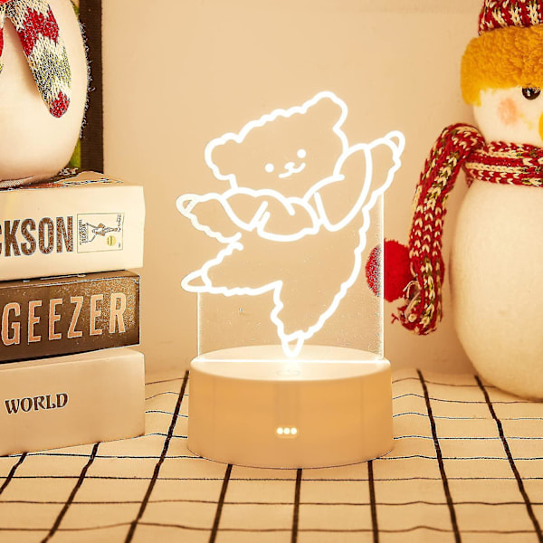 3D bjørn nattlys - LED mini akryl nattlys, berøringssensor USB/3AA strømforsyning, varmt lys (bjørn)