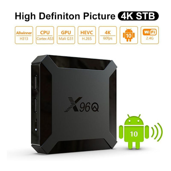 X96Q 2GB 16GB Android 10.0 Streaming Media Player/4K TV Box med Quad Core Chipset, 64-bit WiFi, 4K HD