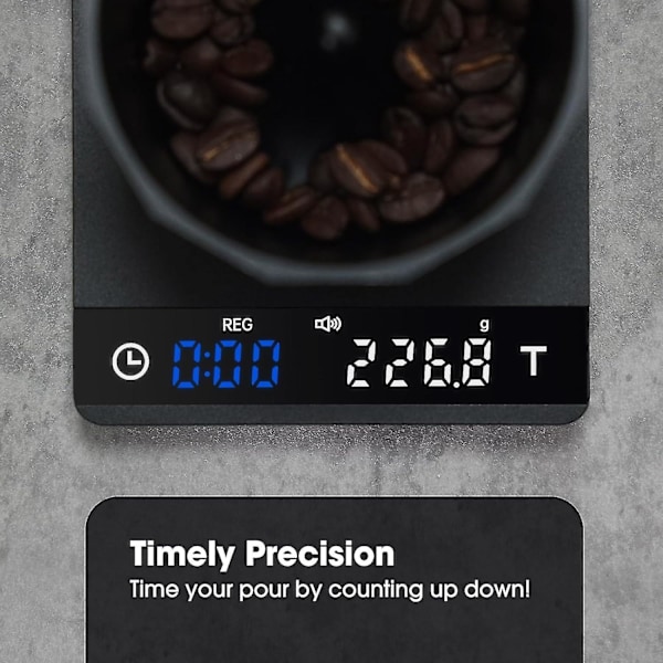 Mini kaffevågskala med automatisk timing, 3 moduser for espressomaskin og hell over, 2 kg/0,1 g høy presisjon SXXJ